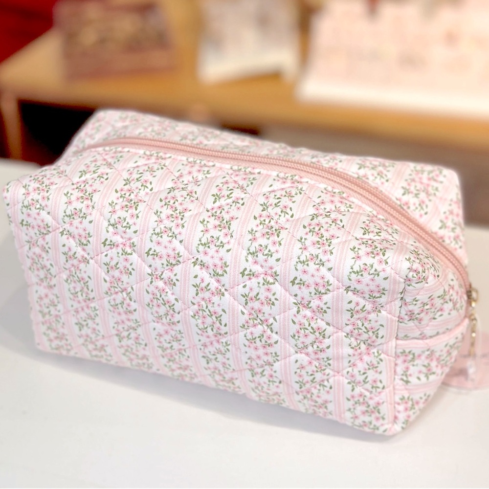 Floral Quilted Cotton Cosmetic Bag